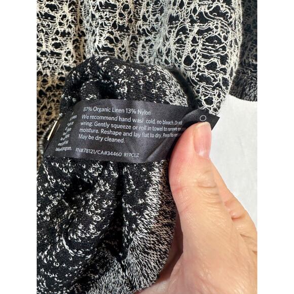 Eileen Fisher Womens L Organic Linen Nylon Crisp Sweater Textured Black Lace A18 - Picture 3 of 7